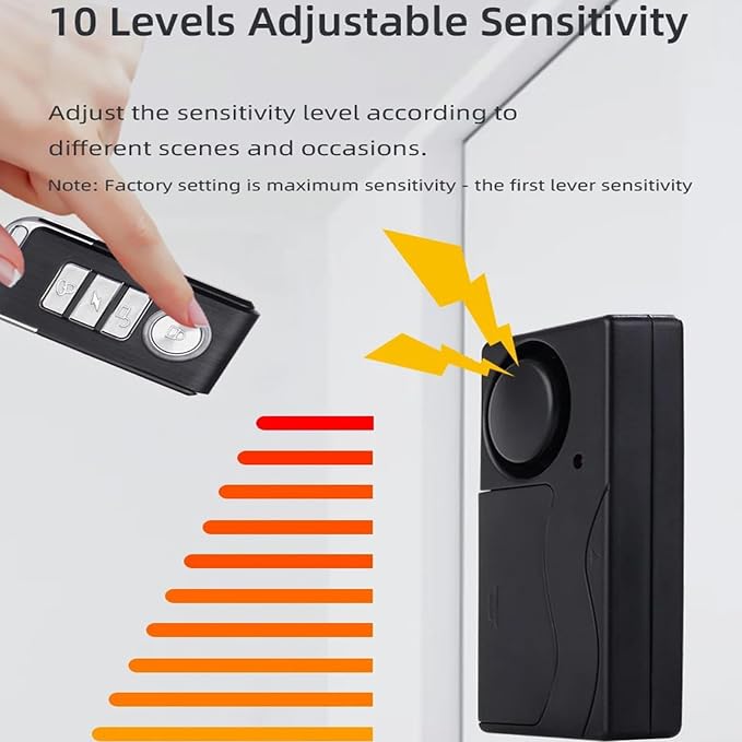 Mengshen Anti-Theft Vibration Alarm Motion Sensor Alarm 110dB Loud 3 Pack | Sensitivity Adjustable, For Door Window Bike Motorcycle Motor Home