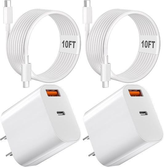 USB C Charger Block for iPhone 17 16,40W Dual Port A/C Phone Chargers,2Pack Type C Charger Fast Charging Wall Chargers Quick 10FT USB C Cable for iPhone 17/17 Pro Max/17 Air/16 Pro/16e/15 Plus/15 Pro
