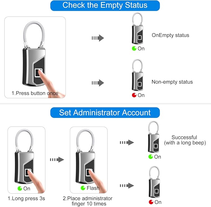 Fingerprint Lock with Key Backup, Smart keyless Waterproof Fingerprint Padlock Ideal for Gym, Door, Suitcase, Luggage Backpack, Bike, Office