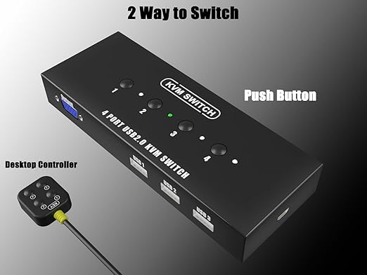 KVM Switch VGA 4 Port - VGA KVM Switch for 4 Computers Share 1 Monitor & 3 USB 2.0 Devices,Keyboard Mouse Scanner Printer,U Disk, Driver-Free for All OS,4 KVM Cables 1 Desktop Controller Included