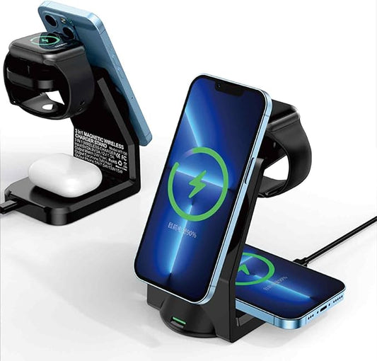 Wireless Charger Charging Station Magnetic 3 in 1 Charging Station for Apple Multiple Devices Wireless Charging Stand for Apple-15/14 Pro Max,iWatch Ultra/8/se/7/6/5/4/3/2, AirPods2/Pro,Black