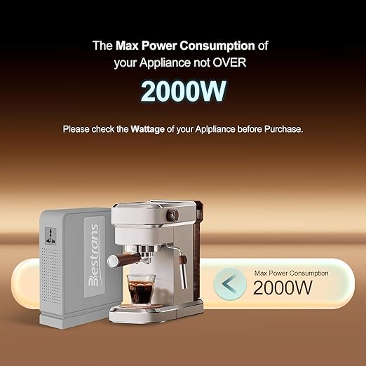 2000W Step Up Transformer 110v to 220v Converter, Heavy Duty Voltage Converter 110v-120v to 220v-240v with Dual Outlets, Overload Protection & Ultra-Quiet for Home Appliances, Light Grey