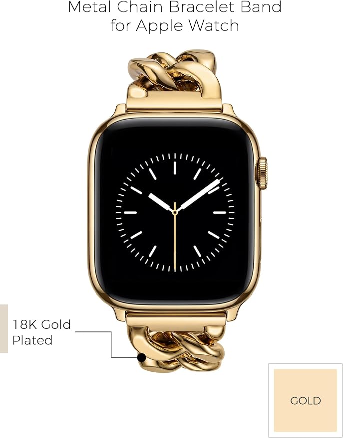 V.R.HOPE Gold Apple Watch Bands for Women, Designer Cowgirl Chain Bracelet Strap Compatible with Apple Watch 38mm 40mm 41mm 42mm, Dressy Stainless Steel Metal Band for iWatch Series11/10/9/8/7/6/5/4/3/2/1/SE3(Gold)