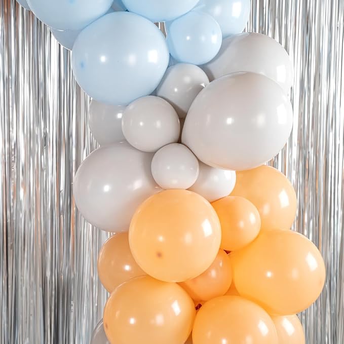Restaurantware-Balloonify Balloon Garland Set, 1 Party Decoration Kit - 160 Balloons, With Chain, Blue, White, & Beige Latex Balloon Arch Kit, Includes Glue Dots