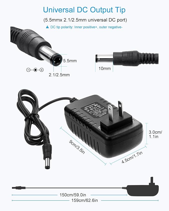 ALITOVE 24 Volt Power Supply DC 1A 24W AC Adapter 24V Transformer Power Cord 1000mA 800mA 650mA 500mA with 5.5mm x 2.5mm 2.1mm Tip for LED Lights CCTV Camera DC Motor Water Pump (5 Pack)
