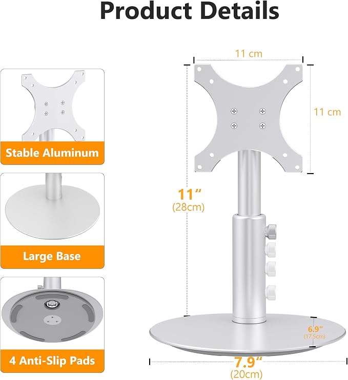 Laivli Rotating Stand for Echo Show 15 (Gen 1, Gen 2) and Show 21, Silver Aluminum Mount with Rotating Base, 4-Level Height Adjustable and Tiltable Holder, Easy Installation for Show 21/15 (Rotatable)