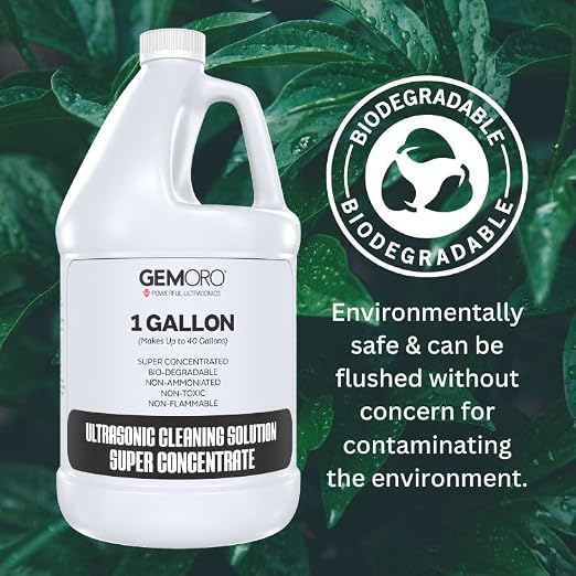 GemOro Jewelry Cleaner Solution Concentrate | For Ultrasonic Machines | Professional Performance Cleans Rings Watches Glasses Earrings (1 Gallon)