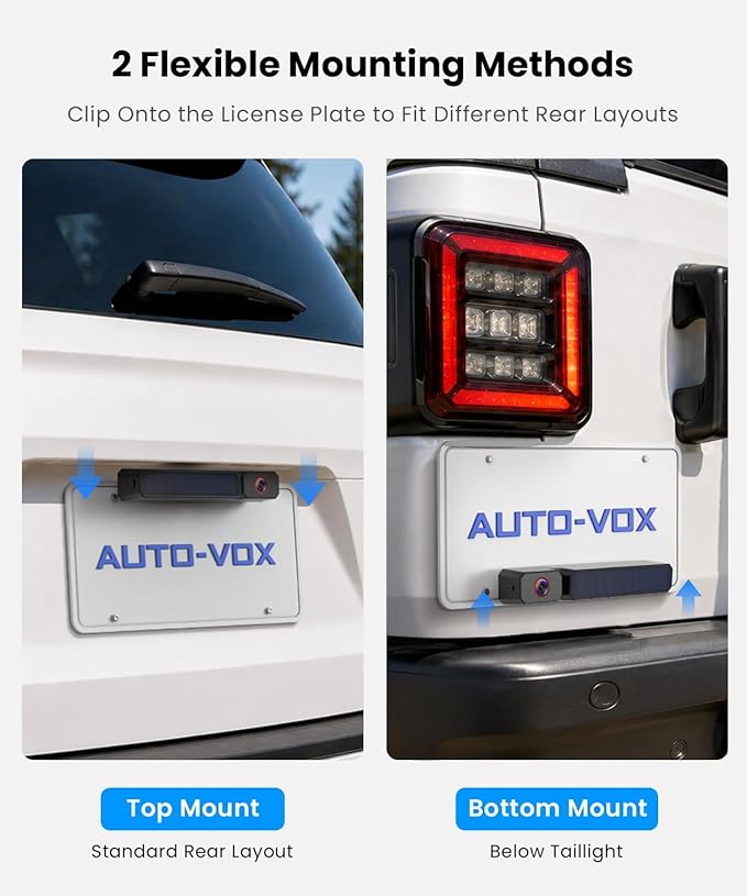 AUTO-VOX Solar Wireless Backup Camera: No Drilling 1-Min Quick Install, Dual Antenna for Smooth Live View, 6" 1080P Screen with Color Night Vision, Long Battery & Solar Recharge for Car Truck Trailer