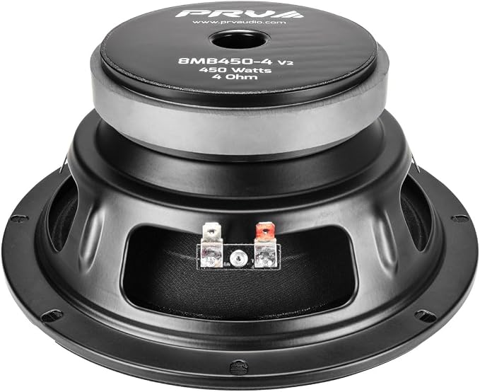 PRV AUDIO 8MB450-4 v2 8" Mid Bass Speaker 4 Ohm Pro Audio Speaker 93.5dB 450 Watts 2" Voice Coil (Single)