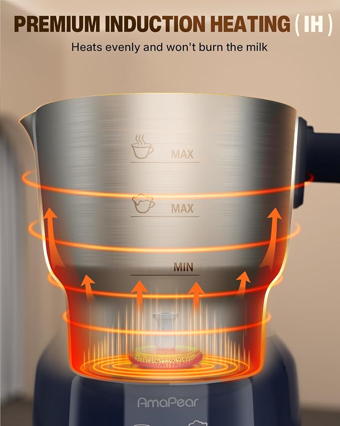 Milk Frother and Steamer, 6 in 1 Electric Foam Maker for Coffee, 16.9oz/500ml Milk Warmer for Latte, Macchiato, Cappuccino, Hot Chocolate Maker, Dishwasher Safe (Blue)