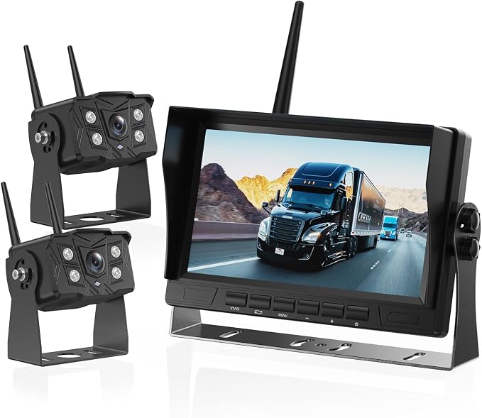 Wireless Backup Camera for Trucks – Front & Rear View, Loop Recording, Split Screen, Blind Spot Monitoring, IP69K Waterproof, Easy DIY Install