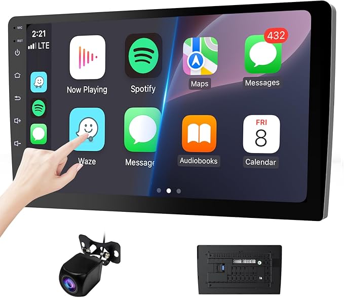 Haudio 10.1" Double Din Car Stereo, Touchscreen Car Radio with Wireless Apple CarPlay & Android Auto, Bluetooth 4.1, HD Backup Camera, Mirror Link, GPS Navigation, WiFi, Voice Control, 2+64GB, FM/AM