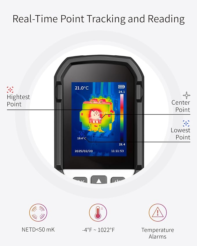 Firecore FI160S Thermal Imaging Camera, 320x240 Super Resolution Infrared Imager, 32GB,-4°F~1022°F, 25Hz Handheld Infrared Camera with Laser for HVAC Electrical Home Inspection Plumbing Leak Detection
