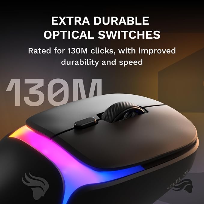 GLORIOUS Gaming Model O3 Wireless Gaming Mouse - InfinitePlay Swappable Battery, 130H Battery Life, 8k Polling, 130M Optical Switches, Ultralight 66g, 30K DPI Optical Sensor, RGB - Black