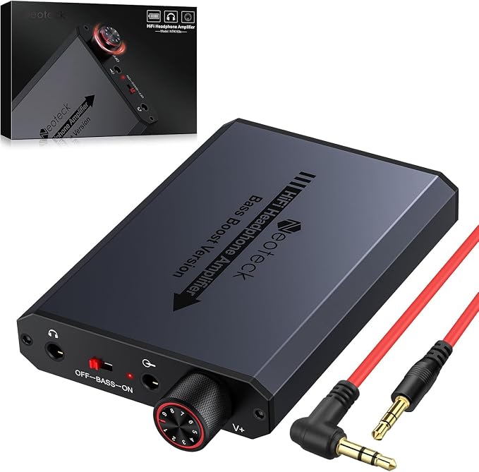 Neoteck 3.5mm Headphone Amp with Bass Boost Portable HiFi Headphone Amplifier, 16-300 Ohm, Aluminum Matte Surface for Mac, Phones, iPad, MP3, MP4 Computers PS4 PS5 Controller-Dark Grey