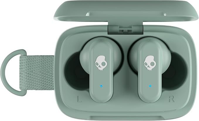 Skullcandy Dime 3 Wireless Earbuds, Bluetooth Headphones, Noise Isolating Fit, Up to 20 Hours Battery, Microphone for iPhone Android, Easy Carry with Integrated Lanyard - Preppy Sage