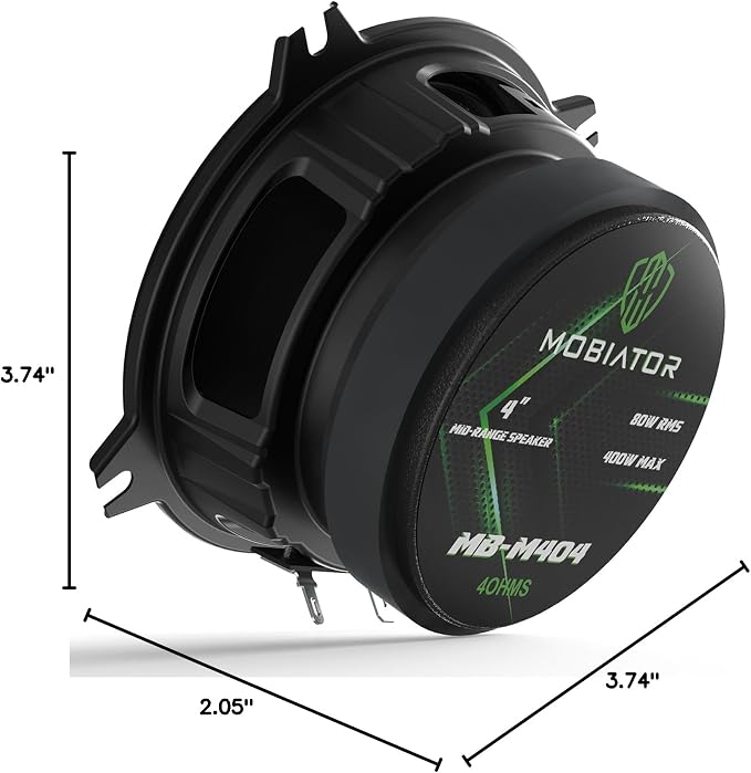 Midrange Loudspeakers MB-M404 4'' 400W Max, 4 Ohms High Efficiency Car Audio Door Speakers for Car or Truck Stereo Sound System-Black (2 Speakers) (MB-M404)