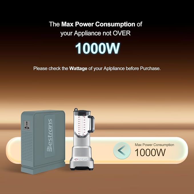 1000W Step Up Transformer 110v to 220v Converter, Heavy Duty Voltage Converter 110v-120v to 220v-240v with Dual Outlets, Overload Protection & Ultra-Quiet for Home Appliances, Grey Green