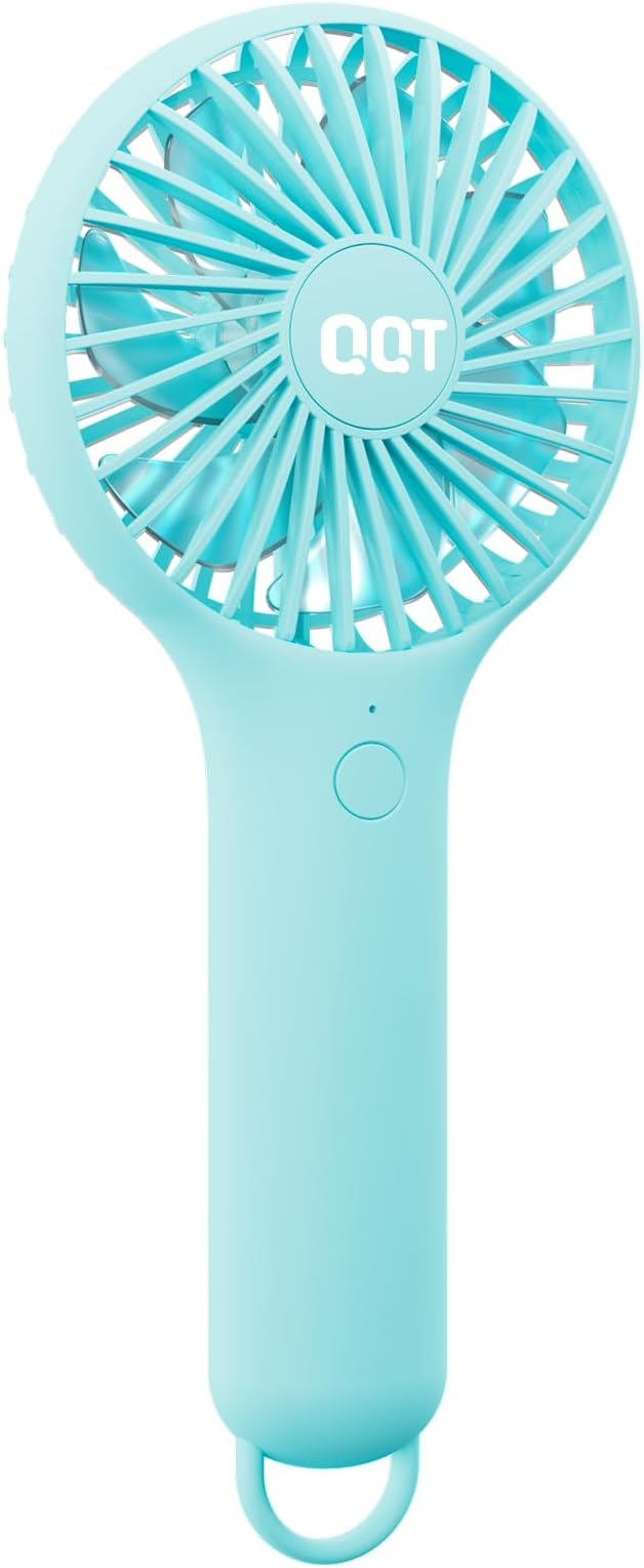 QQT Mini Handheld Fan, Small Personal Cooler with 3 Speeds, Portable Battery Operated, USB Rechargeable Makeup Eyelash Dryer, Strong Airflow for Travel, Office, Outdoor, Women, Men, and Kids(Blue)