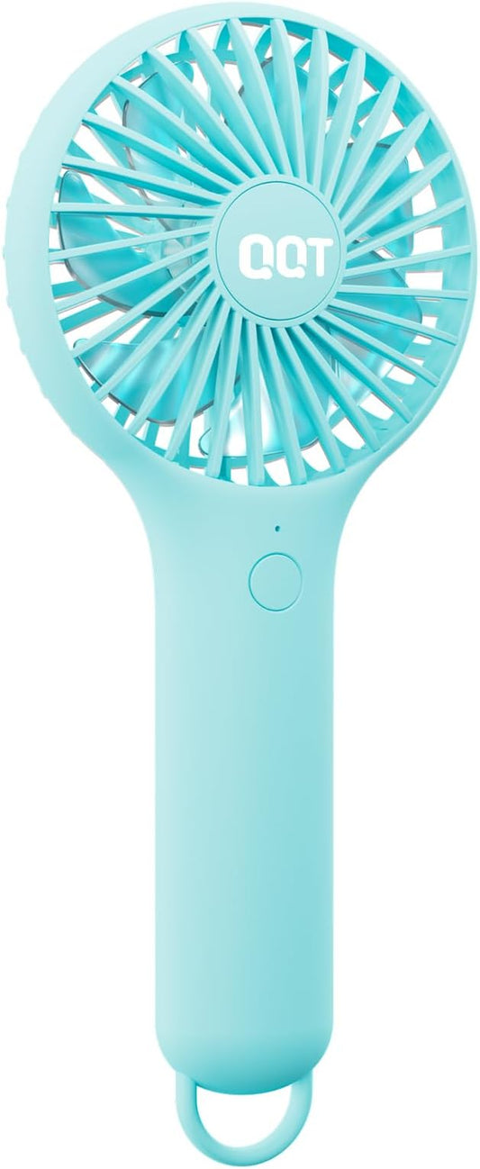 QQT Mini Handheld Fan, Small Personal Cooler with 3 Speeds, Portable Battery Operated, USB Rechargeable Makeup Eyelash Dryer, Strong Airflow for Travel, Office, Outdoor, Women, Men, and Kids(Blue)