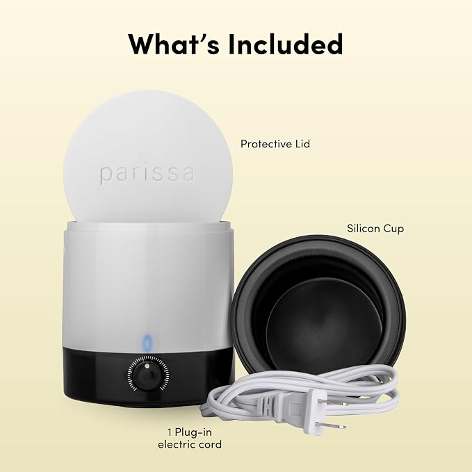 Parissa Mini Electric Hair Removal Wax Warmer for At-Home Waxing with Silicone Cup for All Hair Removal Waxes, Face, Bikini, Leg, and Body, Simple to Use