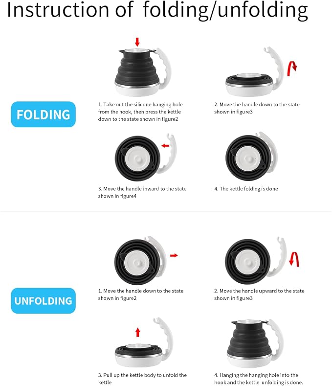 Ultrathin Food Grade Silicone Travel Foldable Electric Kettle Variable Temperature Control with Dual Voltage, Auto Shutoff & Boil Dry Protection & Keep Warm, 555ML 110-220V US Plug (Black)