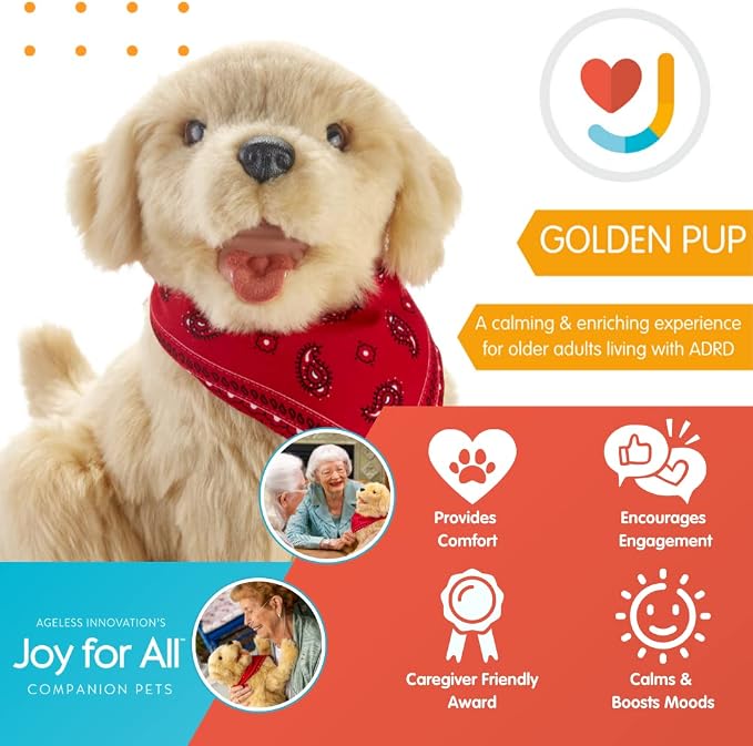JOY FOR ALL Ageless Innovation Companion Pet for Seniors - Lifelike Animatronic Dog - Realistic Soft-Touch Coat & Heartbeat - Therapy Stuffed Animal - Toy for Alzheimer's & Dementia - Golden Pup | Lifelike & Realistic Companion with Soft Fur, Head and ...