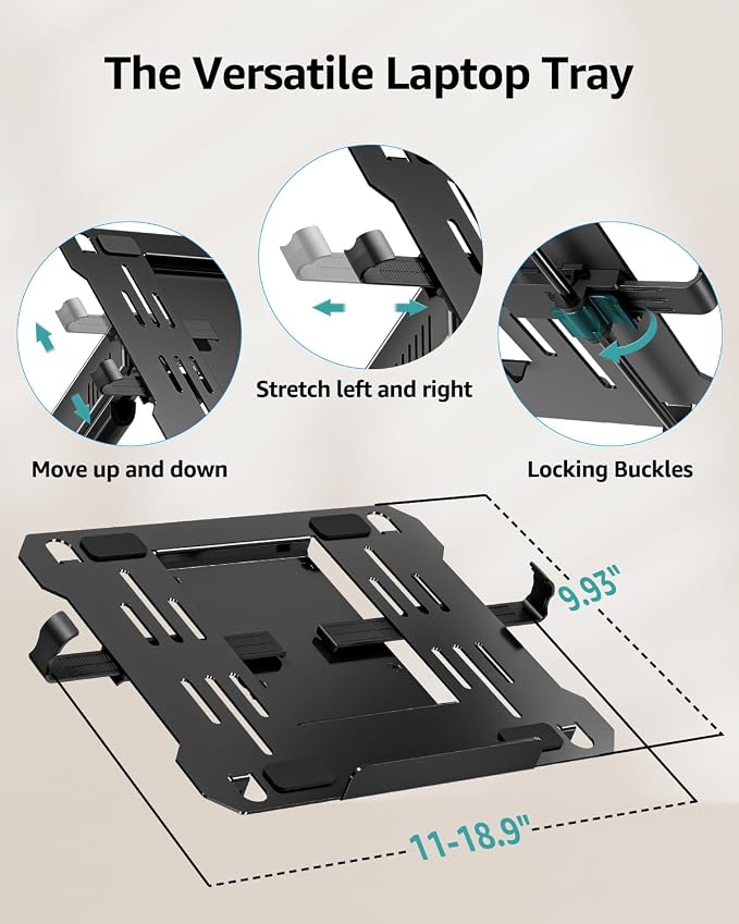 MOUNT PRO Laptop Wall Mount, 2-in-1 Monitor Wall Mount with Vented Tray for 11-17" Notebook/13-32 Computer Screen, Full Motion Adjustable Laptop Holder Stand, Gas Spring Laptop Arm Holds 4.4-22 lbs