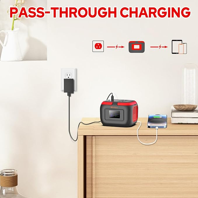 Portable Power Station 120W, Outdoor Power Bank Generator with AC Outlet, External Battery Power Pack with USB C Input for Camping Home Use VanLife Adventures