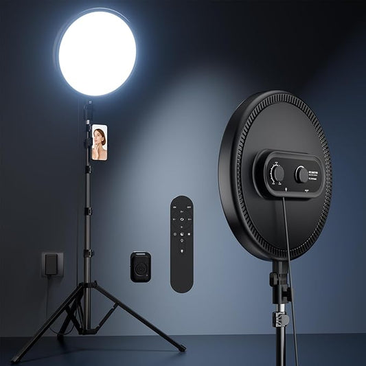 Weilisi Large Ring Light with Stand, 72“ Tripod with Ring Light, 6500K Full-Screen Ringlight Tripod for iPhone with Phone Holder, Selfie Light for Makeup, Barber, Video Recording, Photography