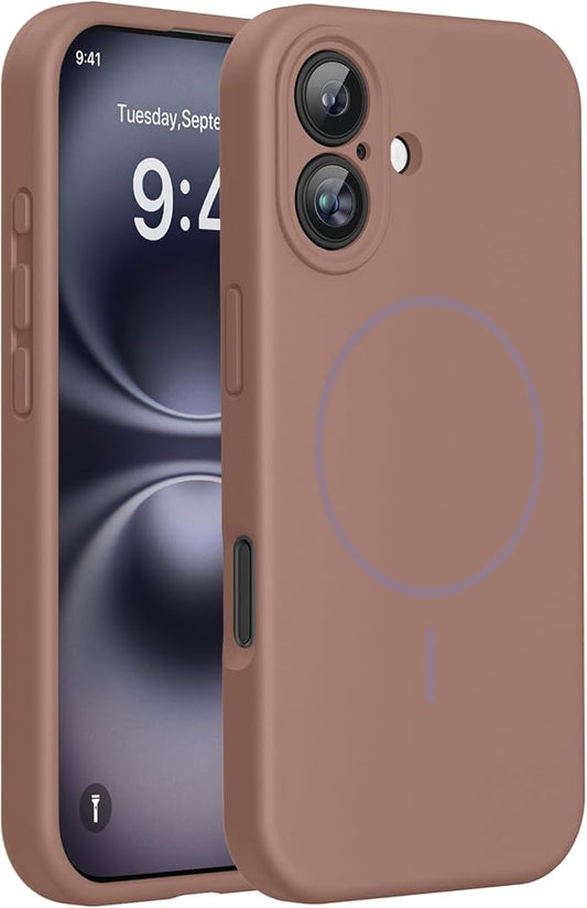 Miracase Magnetic for iPhone 16 Plus Case, [Soft Anti-Scratch Microfiber Lining], Magnetic for MagSafe, Liquid Silicone Shockproof Drop Protection Phone Case for 16 Plus,Chocolate