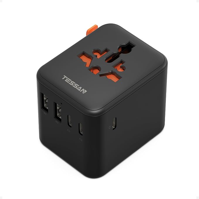 TESSAN Universal Travel Adapter 28W, International Power Adapter with 5 USB Ports (3 USB C), Travel Plug Adaptor Worldwide for US to Europe UK France Germany Spain Australia (Type C G A I), Black