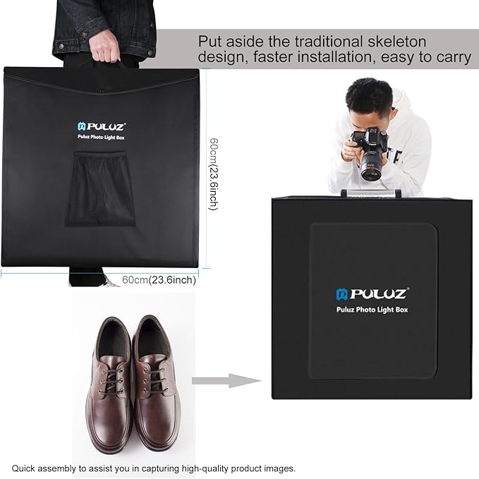 PULUZ 24'' x 24'' Light Box Photography,Large Photo Studio Light Box Professional Dimmable LED Photography Box High CRI Photo Box with 6 Color Backdrops for Product Photography