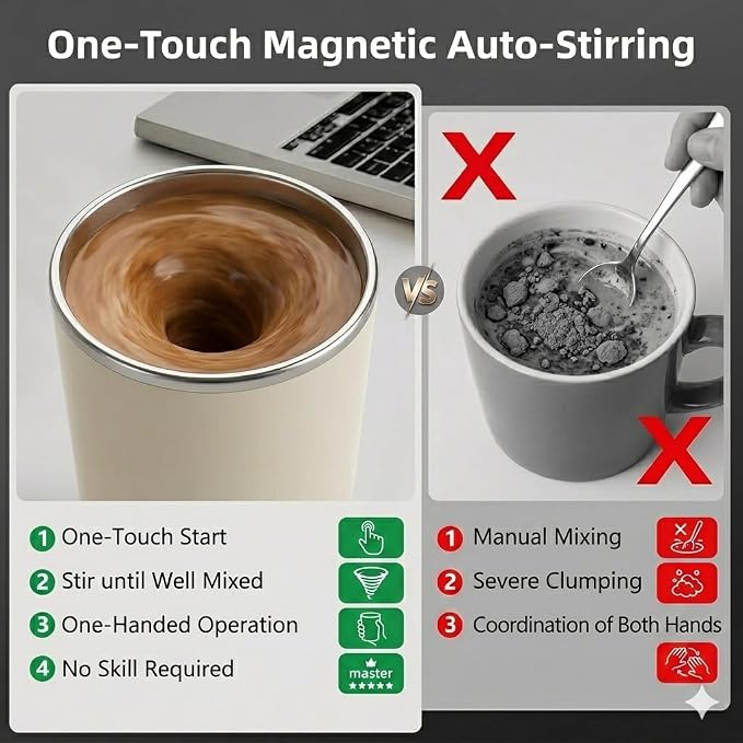 Self Heated Stirring Mugs Set of 2, 10oz Coffee Cups Warmer, Green & Brown | 304 stainless steel interior. Includes 3 heat settings, 8H auto shut-off, plug-in base for home office desk