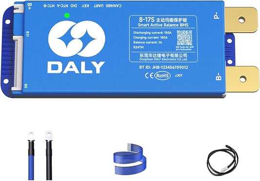 DALY Smart Active Balance BMS 150A 24V-60V 8S-17S Built-in Bluetooth with RS485 CAN PCB Battery Protection Board for Li-ion LifePO4 LTO Battery Pack