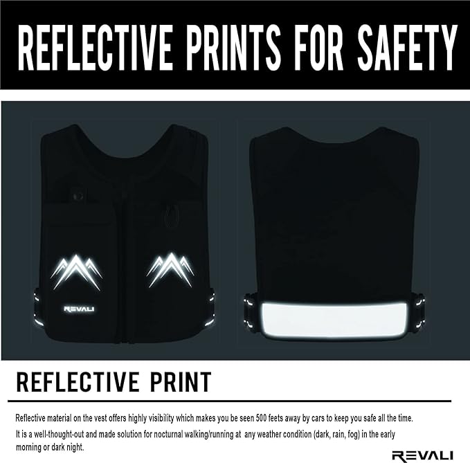REVALI Running Vest, USA Original Patent, Zip Reflective Running Vests with 500ml Hydration Bottle, Adjustable Waistband & Breathable Material, Chest Pack Gear Phone Holder for Men & Women