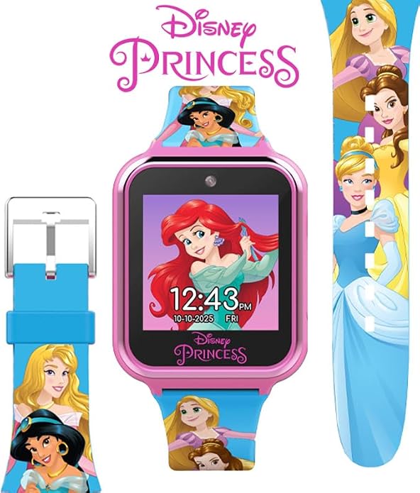 Accutime Disney's Princess Kids' Touchscreen Interactive Smartwatch, Built in Selfie-Camera, Easy-to-Buckle Strap, Model: PN4258AZ
