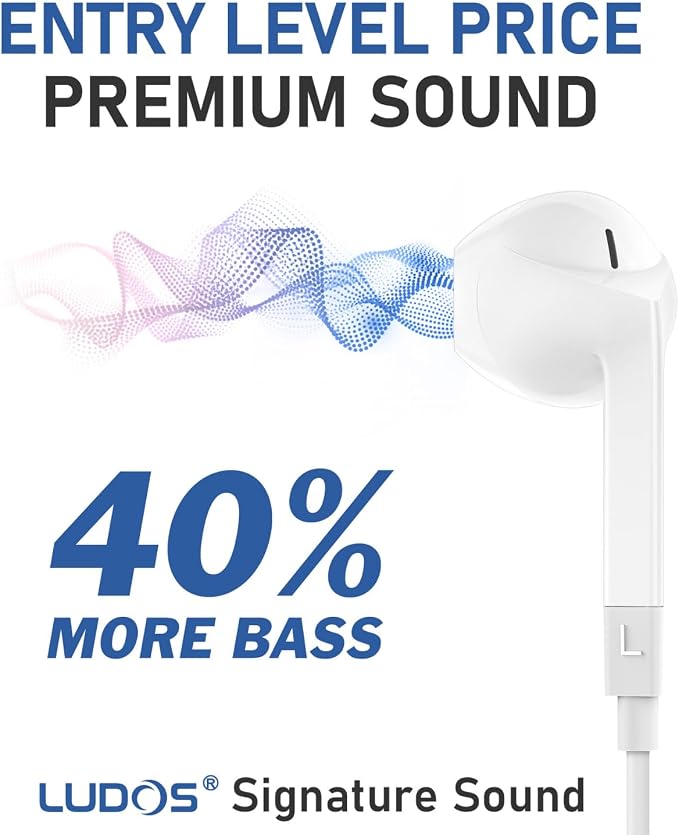 LUDOS FEROX Wired Earbuds in-Ear Headphones, 5 Year Warranty, Earphones with Microphone, Noise Isolation Corded for 3.5mm Jack Ear Buds for iPhone, Samsung, Computer, Laptop, Kids, School Students