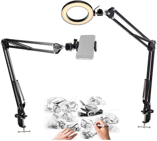 Phone Ring Light, 8'' Ring Light with 2 Suspension Arm Stand Compatible with iPhone 15 14 13 12 11 XR X XS Cell Phone for Baking,Craft,Calligraphy,Drawing,Online Lesson,Video Recording
