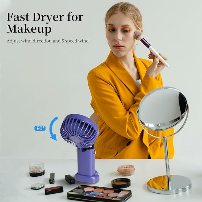 5 PCS Portable Handheld Fan, 12 hours Upgrade 3200mAh Mini Fan with Stand, 90° Foldable, 5 Speed Wind, 3 in 1 Personal Small Fans, Makeup Fans for Women (Purple, Green,Pink,Blue,White)
