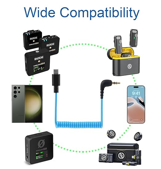 Microphone Adapter for Rode Wireless GO 2, ME, Pro USB C to 3.5mm TRS Mic Cable, for Hollyland Lark M1 / M2 / MAX / 150 / M1 / MAX Duo DAC Coiled Audio Cable for iPhone 15 16 Android