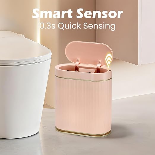 SYNCVIBE Bathroom Sensor Trash Can with Lid Automatic 2 Gallon Motion Sensor Garbage Bin, 7.5 Liter Slim Waterproof Plastic Wastebasket, Bathroom Decor for Bedroom, Office, Living Room, Pink
