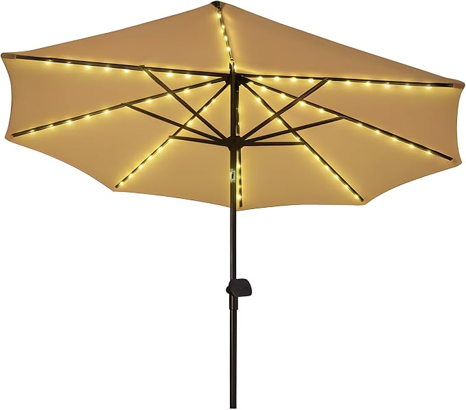 Holiday Bright Lights Solar Patio Umbrella Lights 104L Big Seed LED Color Changing Warm White to Patriotic