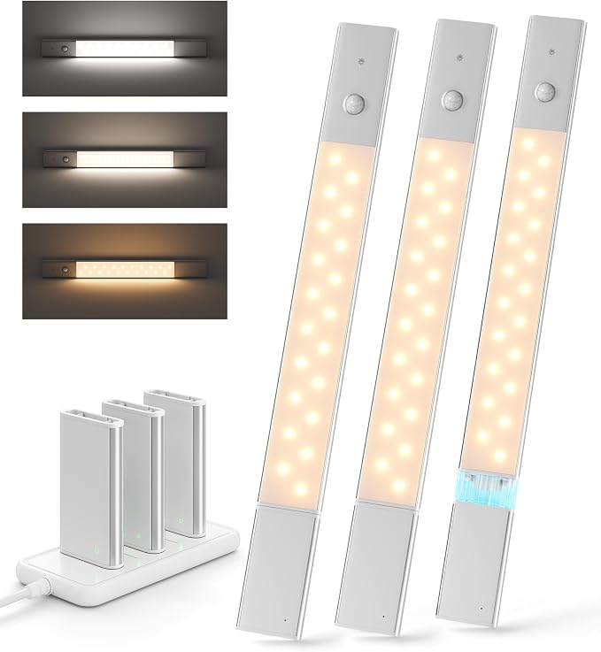 EZVALO Under Cabinet Lighting with Charging Station & 6 Swappable Batteries, Wireless Motion Sensor Light Indoor, 3 Color Temps & Dimmable LED Closet Lights for Kitchen, Stairs, Pantry