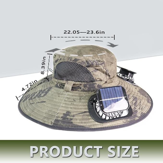 Solar Fan Hat Rechargeable 2Detachable Solar Fans,Water-Repellent Wide Brim Bucket Hat, Outdoor Camping Hiking Golf Sun Hat