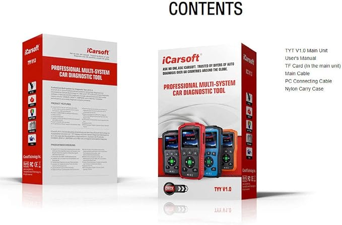iCarsoft Auto Diagnostic Scanner TYT V1.0 for Toyota/Lexus/Scion/Isuzu, ABS, SRS, Oil Service Reset ect (Red)