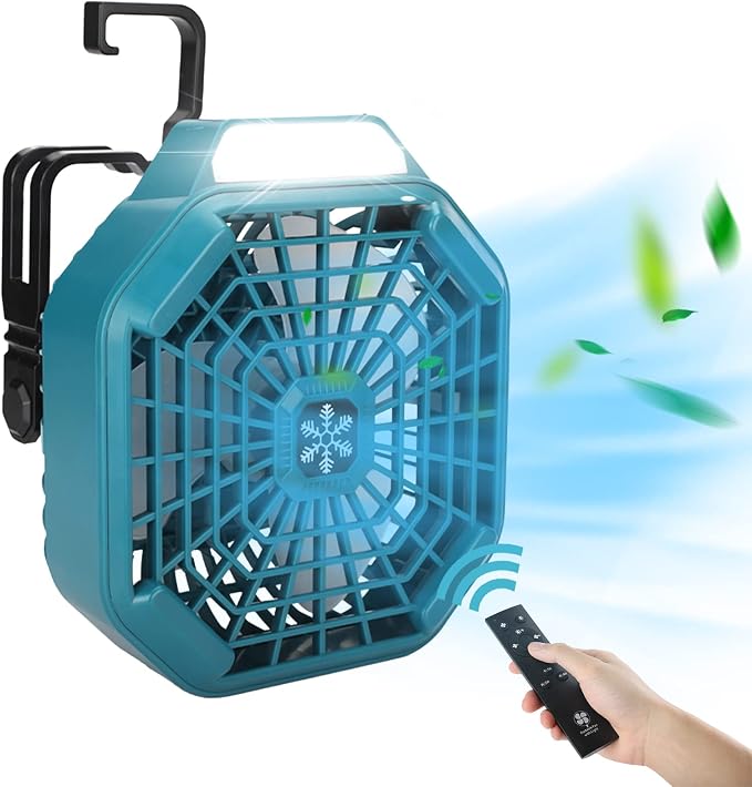 Taingwei Cordless Fan with Remote for Makita 18v Battery,Camping Fan with 3 Energy Efficient Speed Settings and Dimmable Led Light (TOOL ONLY)