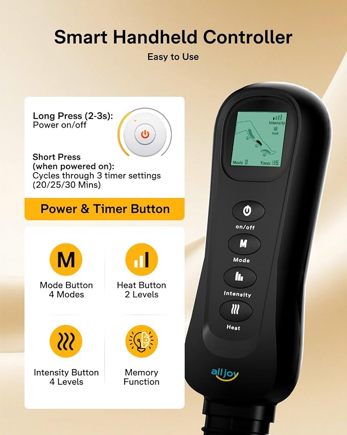 ALLJOY Leg Massager with Heat and Compression, Sequential Leg Compression Massager Boots with 2 Heat 4 Mode 4 Intensity, Leg Massager for Circulation and Pain Relief FSA