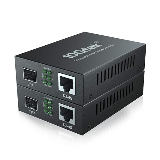 10Gtek Gigabit Ethernet Media Converter, Open SFP Fiber to Ethernet RJ45 Converter for 10/100/1000Base-Tx to SFP(SFP Slot Without Module), UL Certified, Pack of 2