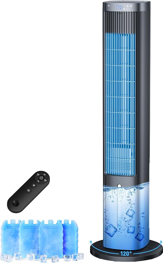 Windowless Portable Air Conditioner w/ 5 Mode&3 Speed, 12H Timer, 120° Oscillating Evaporative Air Cooler, LCD Touch Control & 28FT Remote, 4L Water Tank Swamp Cooler Air Conditioner for Room